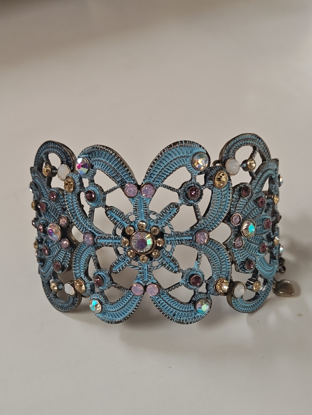 Girlie Grunge Teal Filigree Crystal Cuff Bracelet